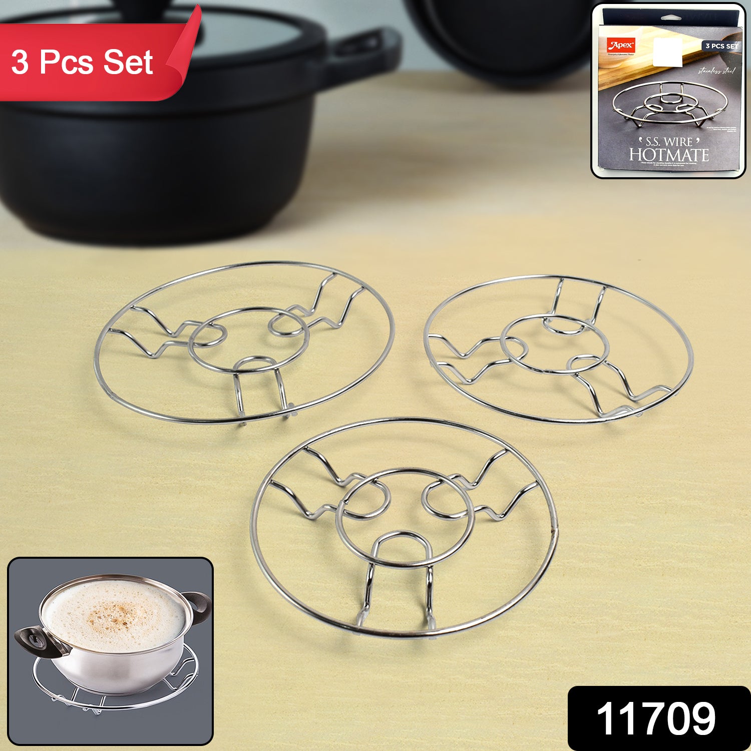 Apex Stainless Steel Wire Hotmate Trivet Stand Set Of 3