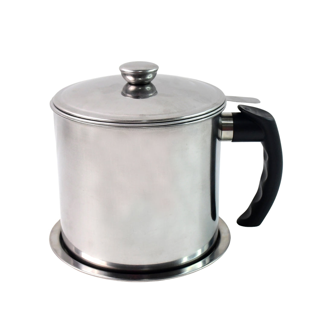 Stainless Steel Oil Strainer Pot With Lid And Filter Mesh (1 Set)